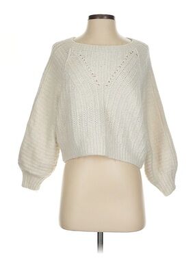 Free People Cream Cable-Knit Balloon-Sleeve Sweater - Small